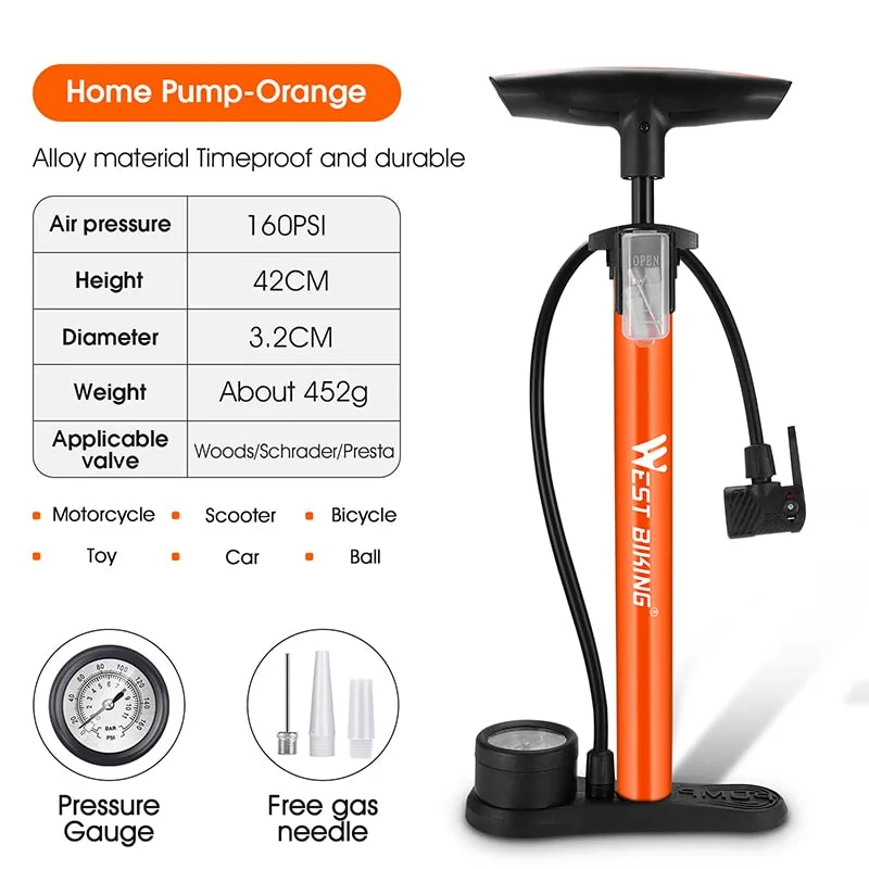 160PSI Bicycle Air Pump Schrader Presta Steel Body MTB Road Bike Ball High Pressure Tire Inflator Cycling Pump