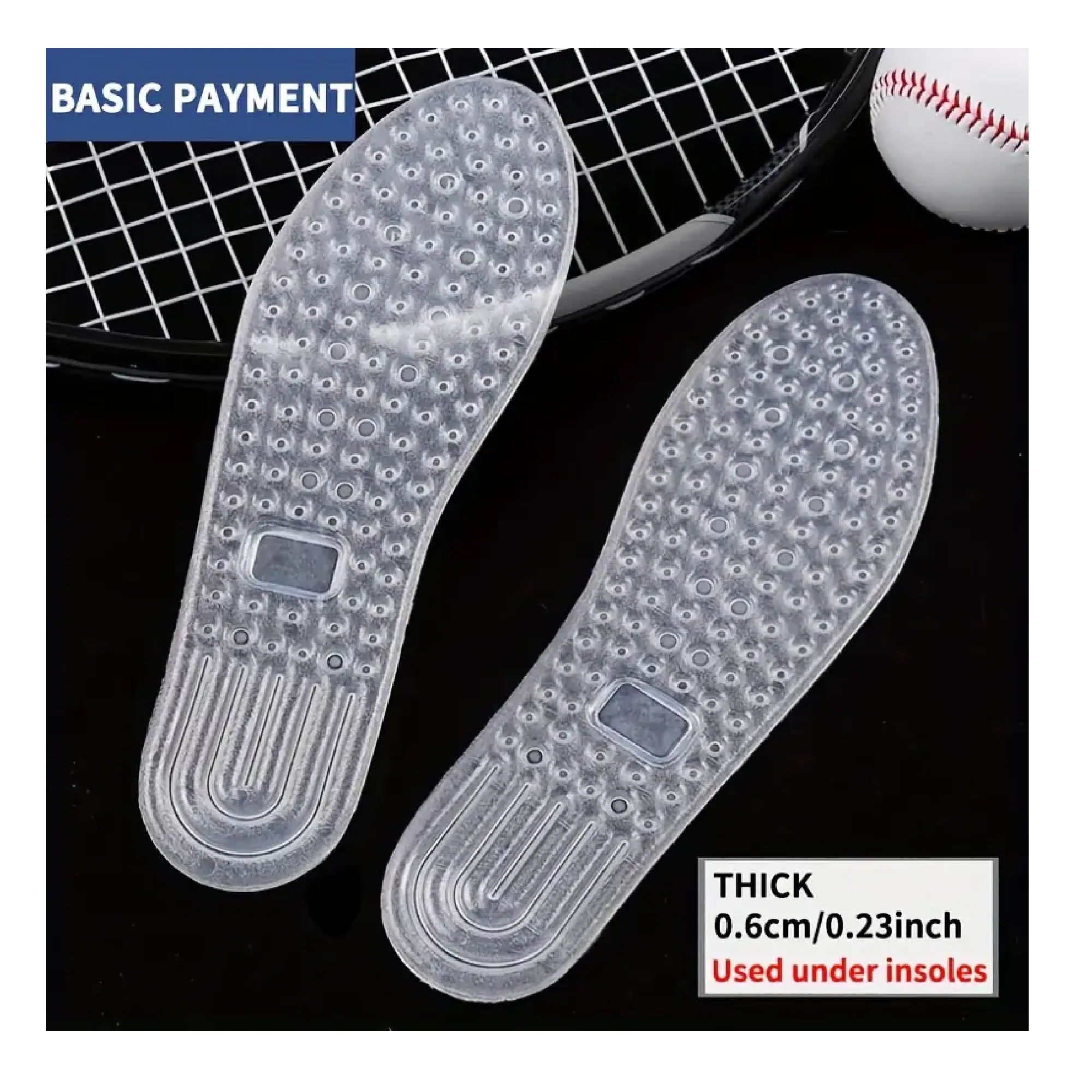 1pair Sports Transparent Insoles, Shock Absorption Air Cushion Insoles, Full Palm Breathable Sweat-absorbing Anti-odor Men's And Women's Basketball Elastic Running Comfortable Soft Bottom