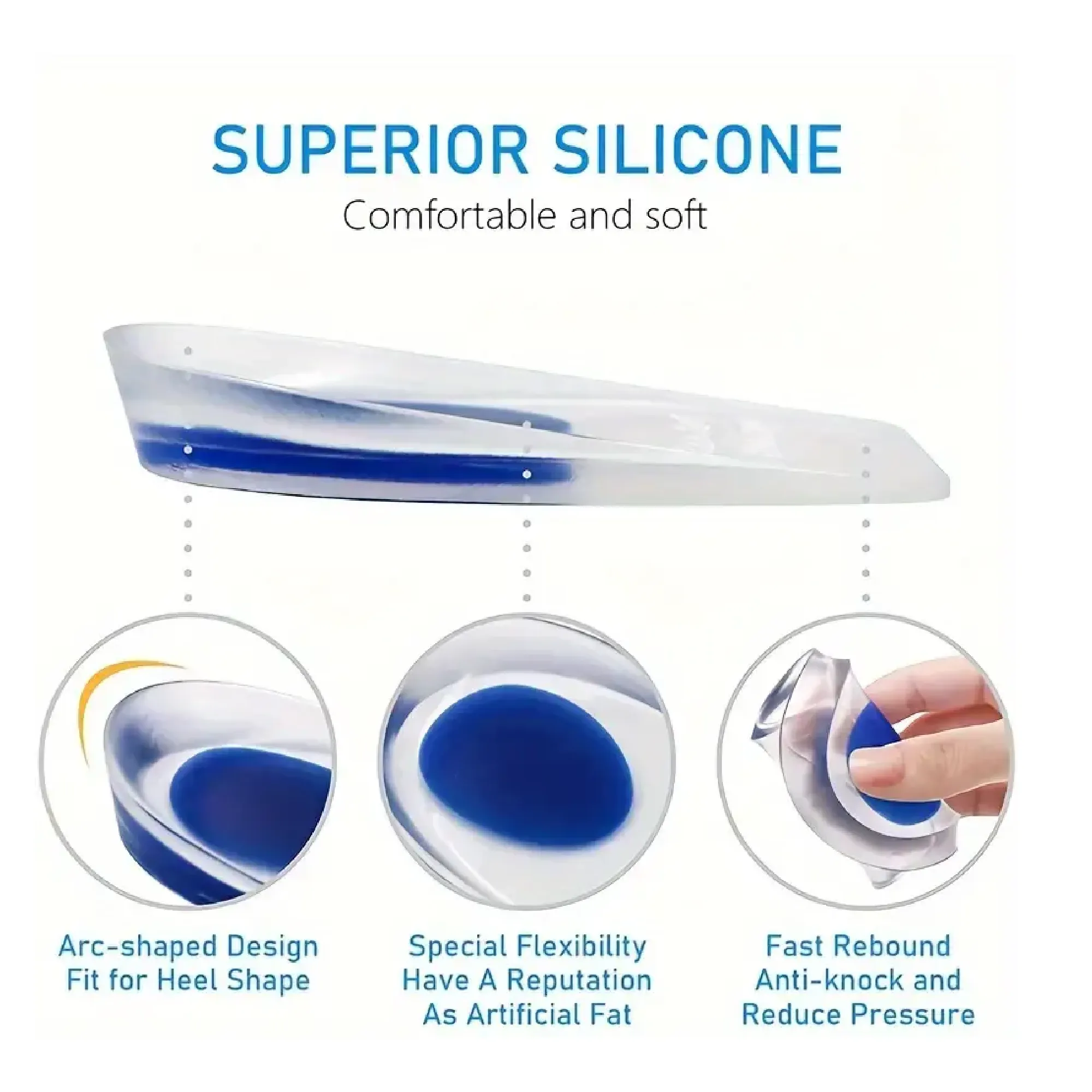 2pcs Heel Pad Soft Silicone Gel Insoles, Heel Spurs Foot Cushion, Foot Massager, Height Increase Insoles