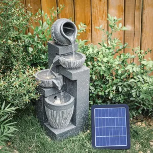 4-Tier Cascade Bowls Pots LED Water Fountain Garden Waterfall with Pump Solar Power