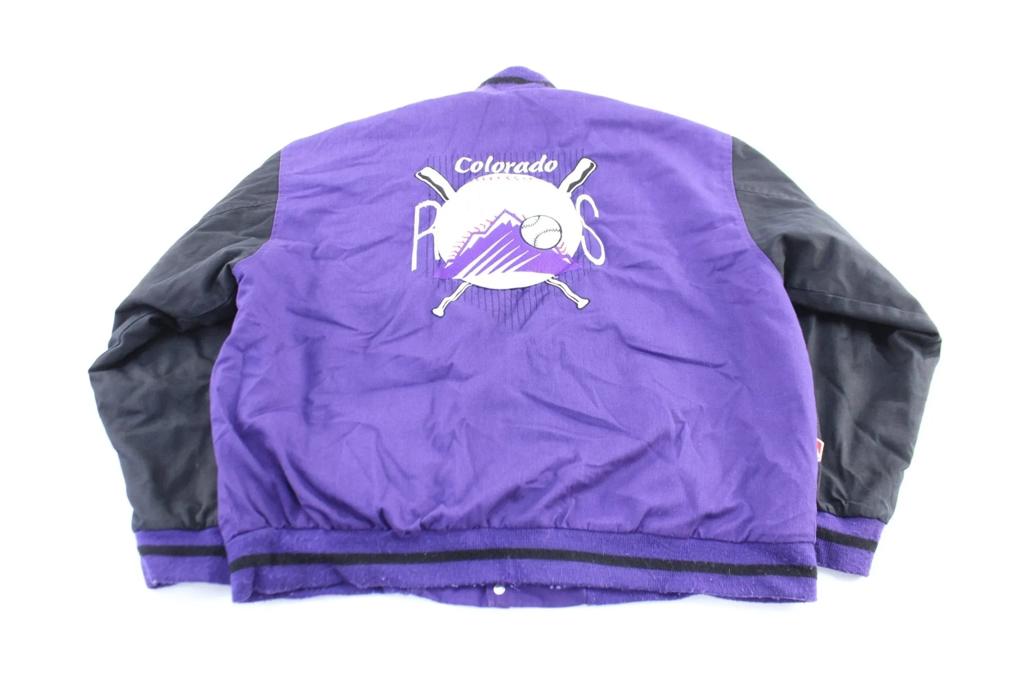 90's Colorado Rockies Embroidered Black & Purple Varsity Jacket