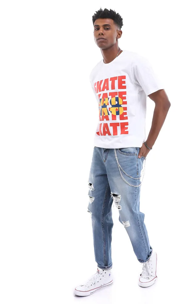 95433 "Skate - Sk8" White Printed Summer Cotton Tee