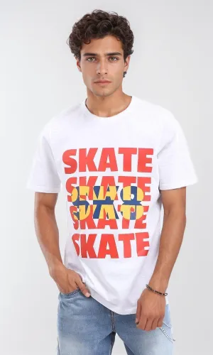 95433 "Skate - Sk8" White Printed Summer Cotton Tee