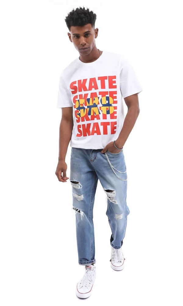 95433 "Skate - Sk8" White Printed Summer Cotton Tee