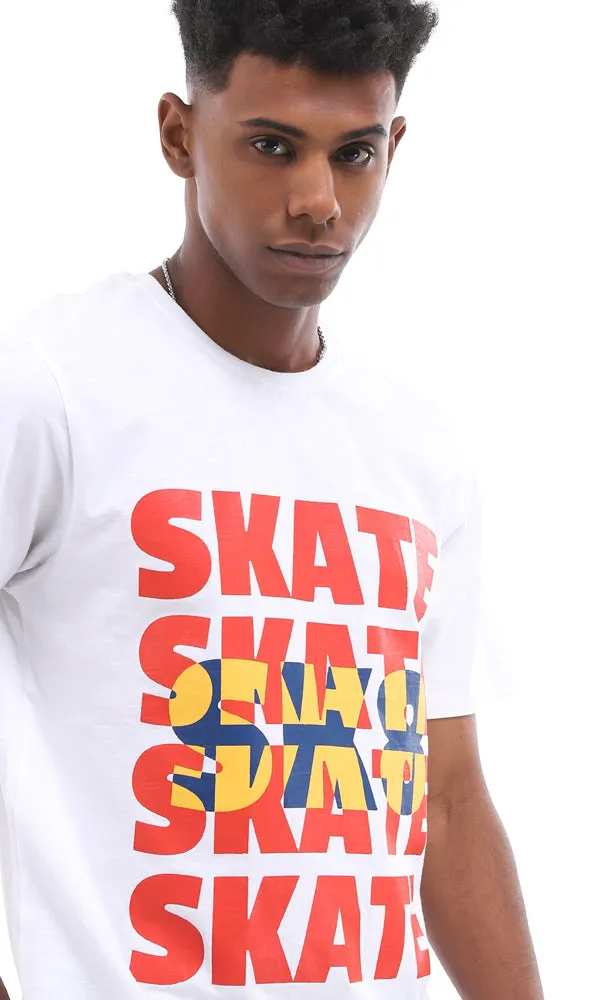 95433 "Skate - Sk8" White Printed Summer Cotton Tee