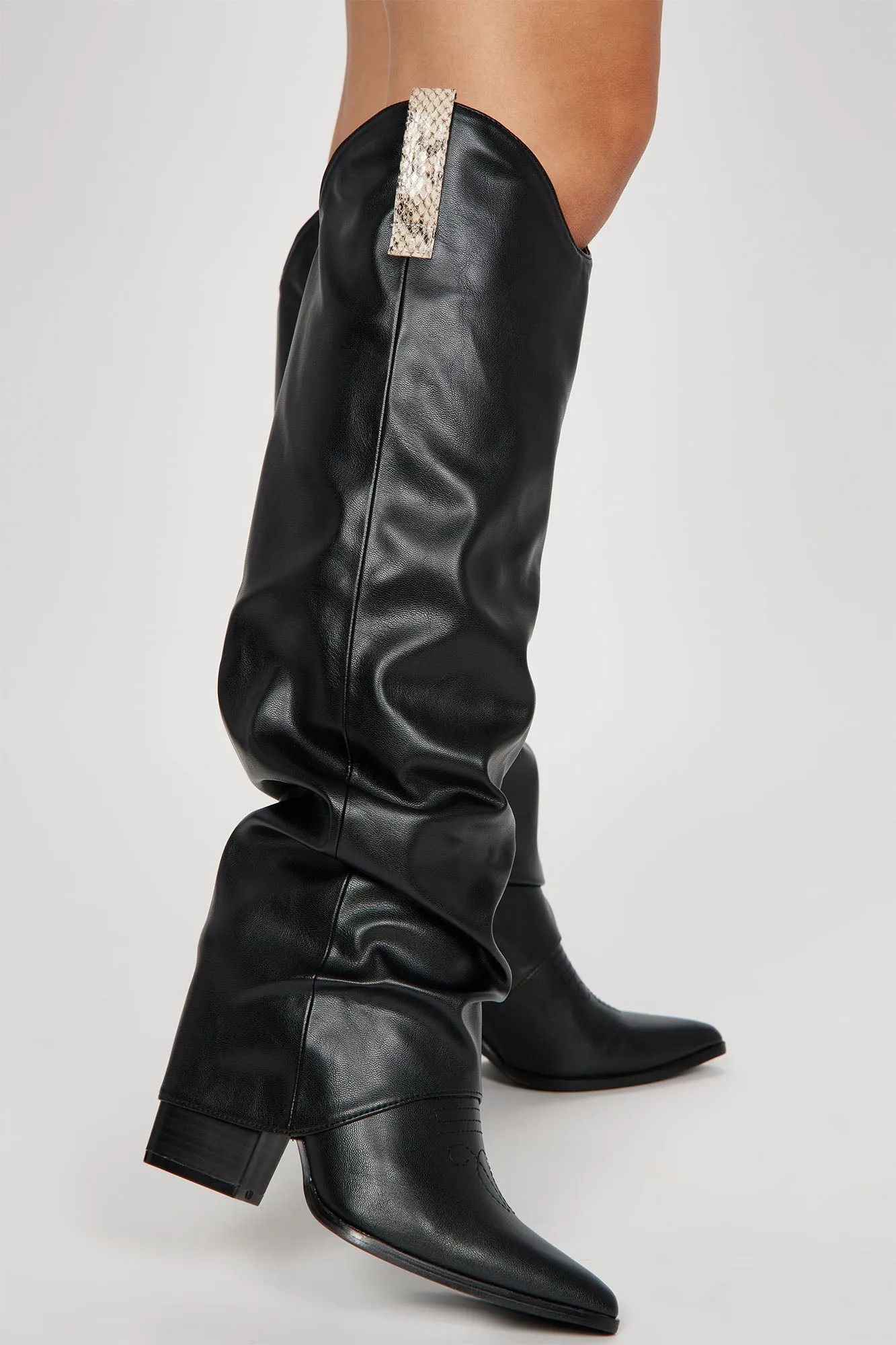 Alanis Knee High Heeled Boots - Black