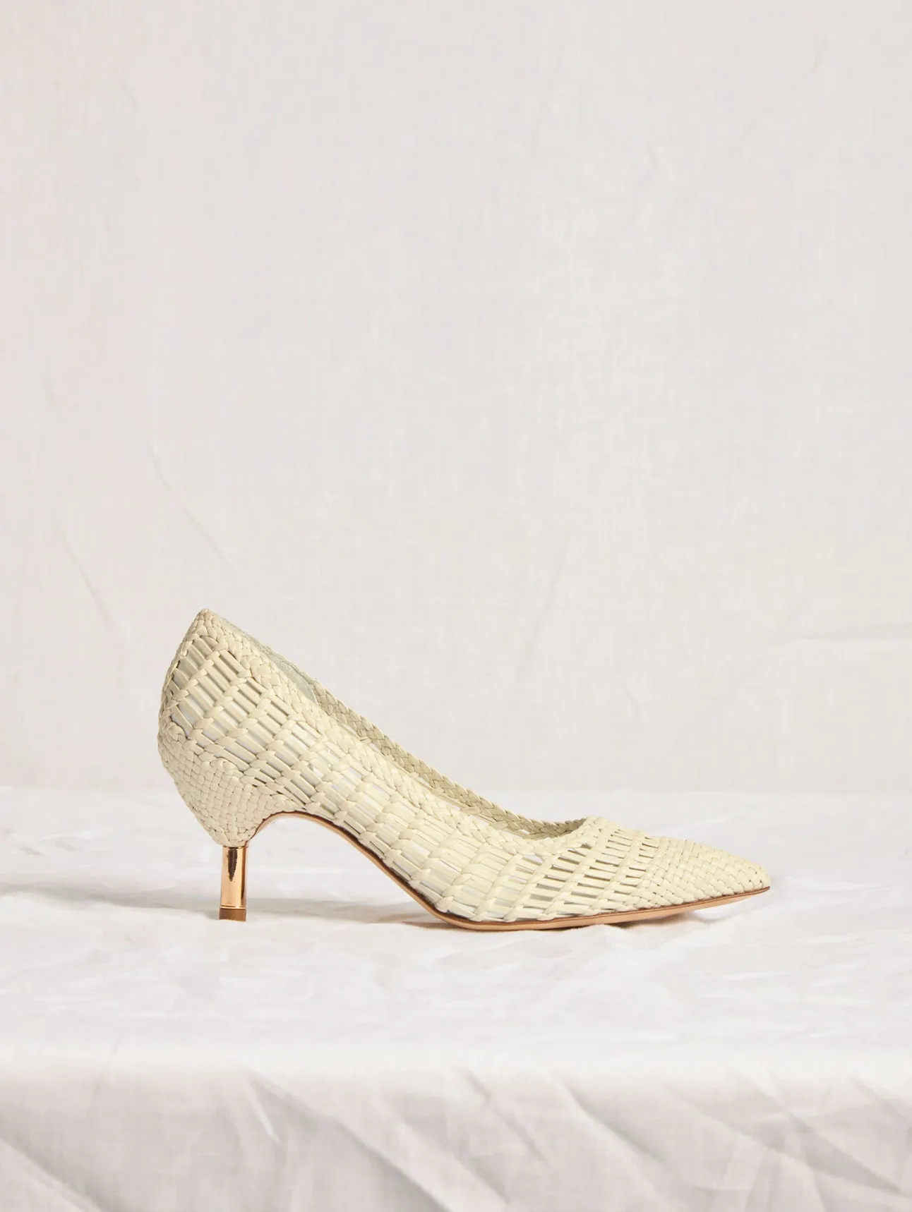 Andrea Braided Pump in Pearlized White Leather