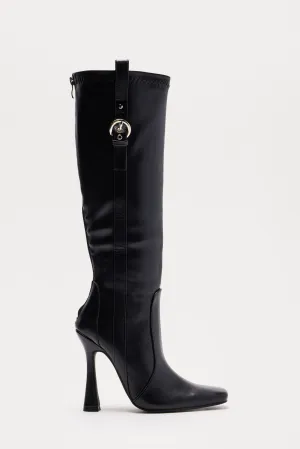 Anika Buckle Knee High Boots - Black