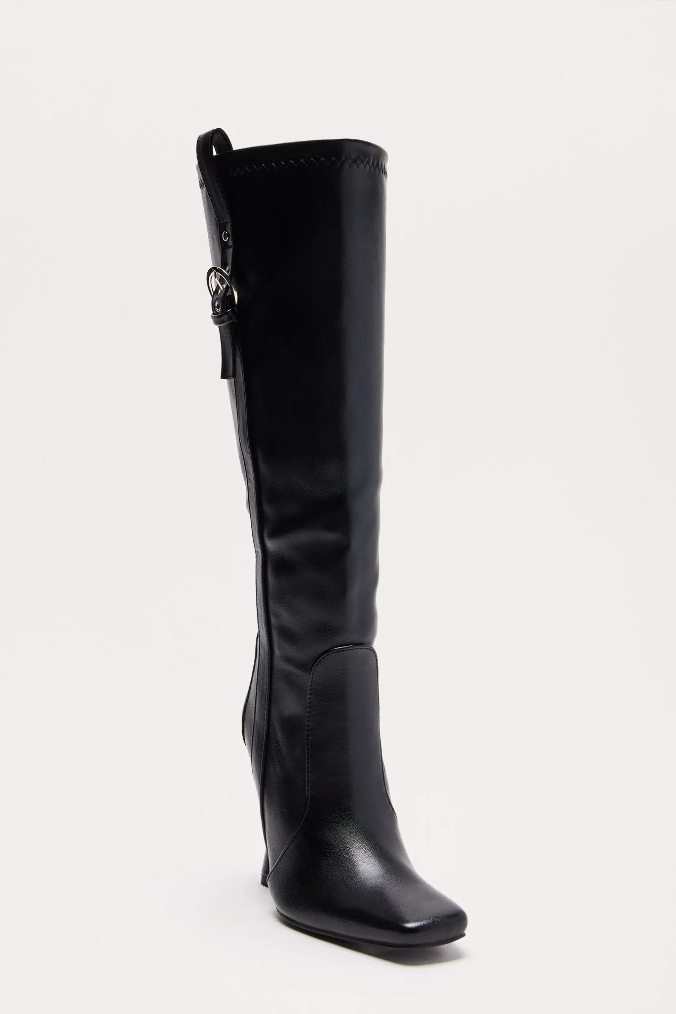 Anika Buckle Knee High Boots - Black