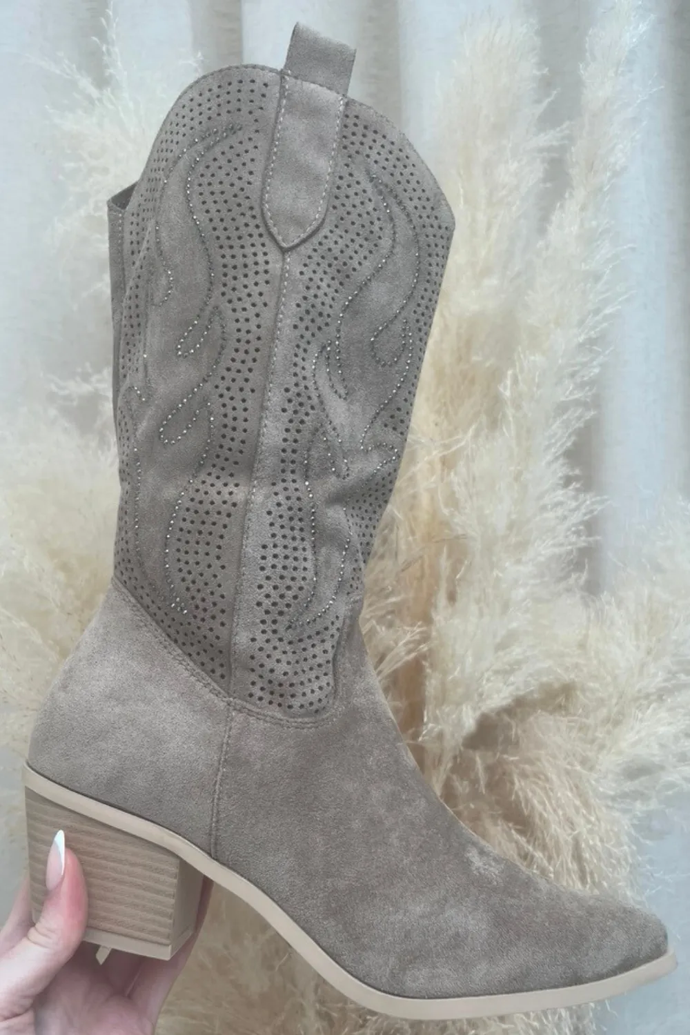 Arizona beige  diamante heeled cowboy boots