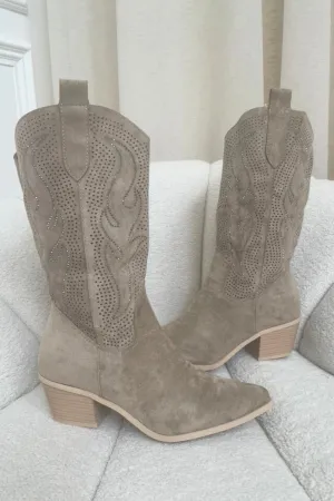 Arizona beige  diamante heeled cowboy boots