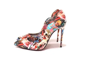 Authentic Christian Hot Chick Collage Print Patent Leather Pumps Size 38.5