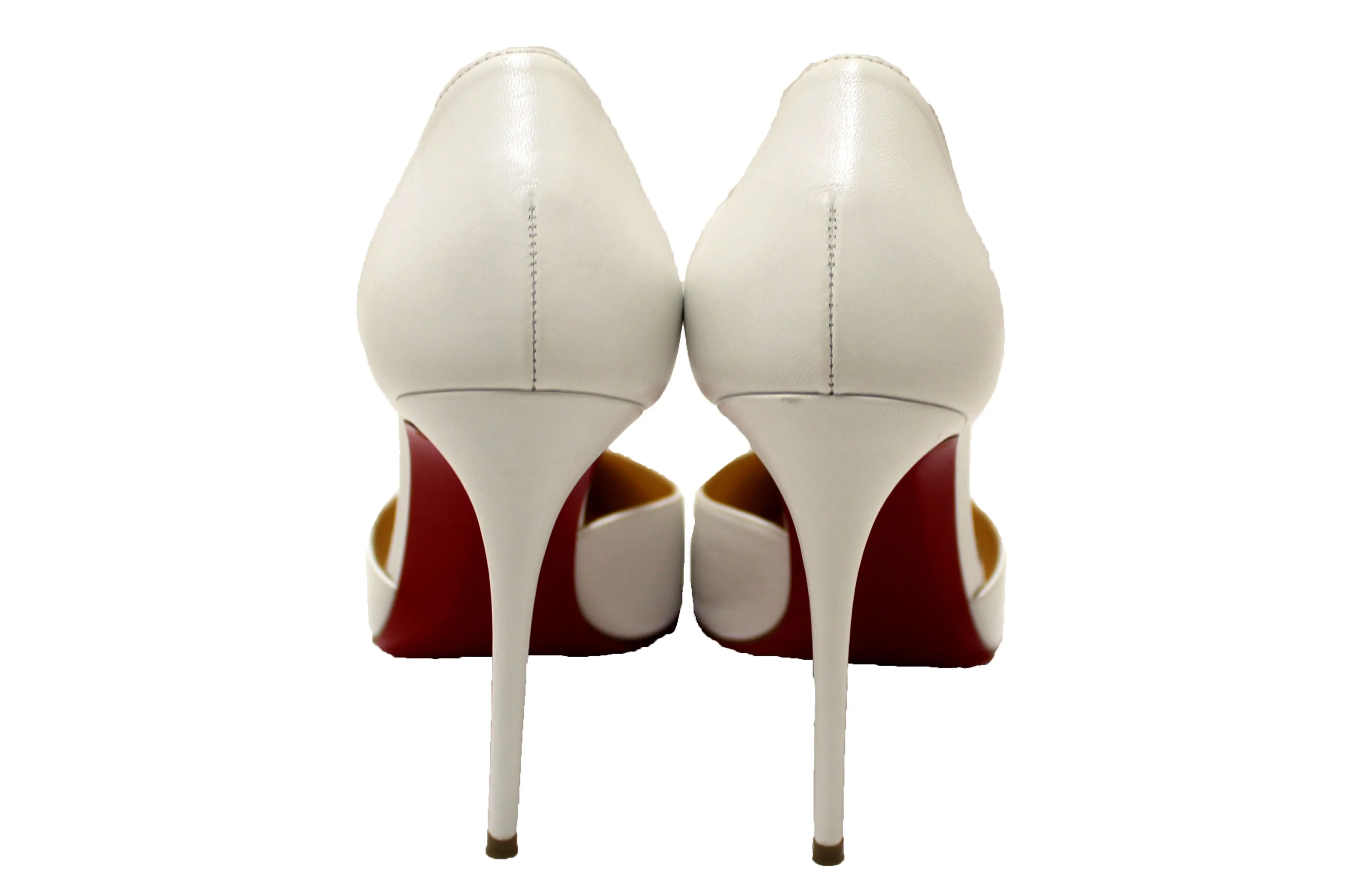 Authentic Christian Louboutin White Leather Spike Cross 100 Pump Size 37