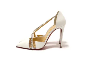 Authentic Christian Louboutin White Leather Spike Cross 100 Pump Size 37