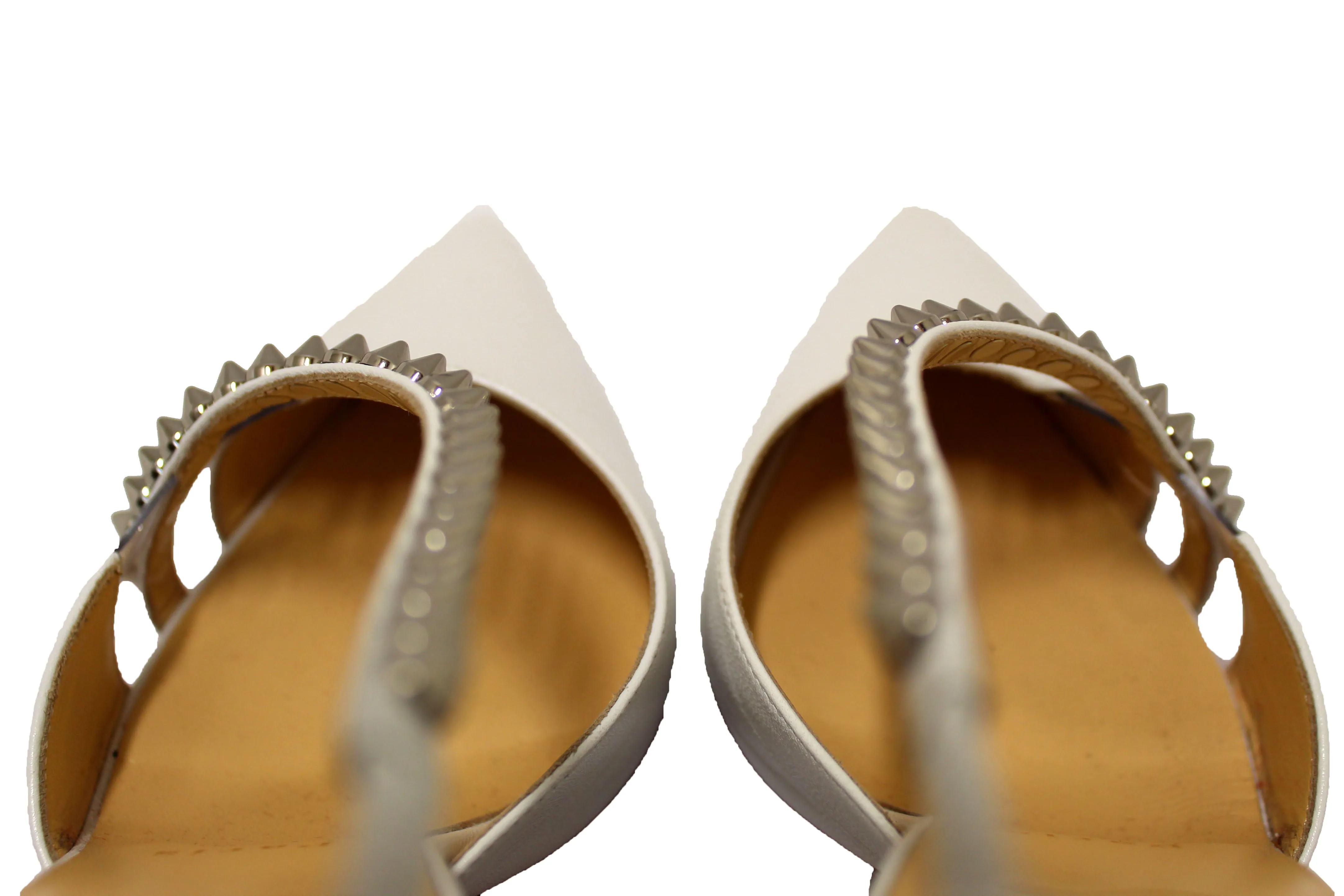 Authentic Christian Louboutin White Leather Spike Cross 100 Pump Size 37