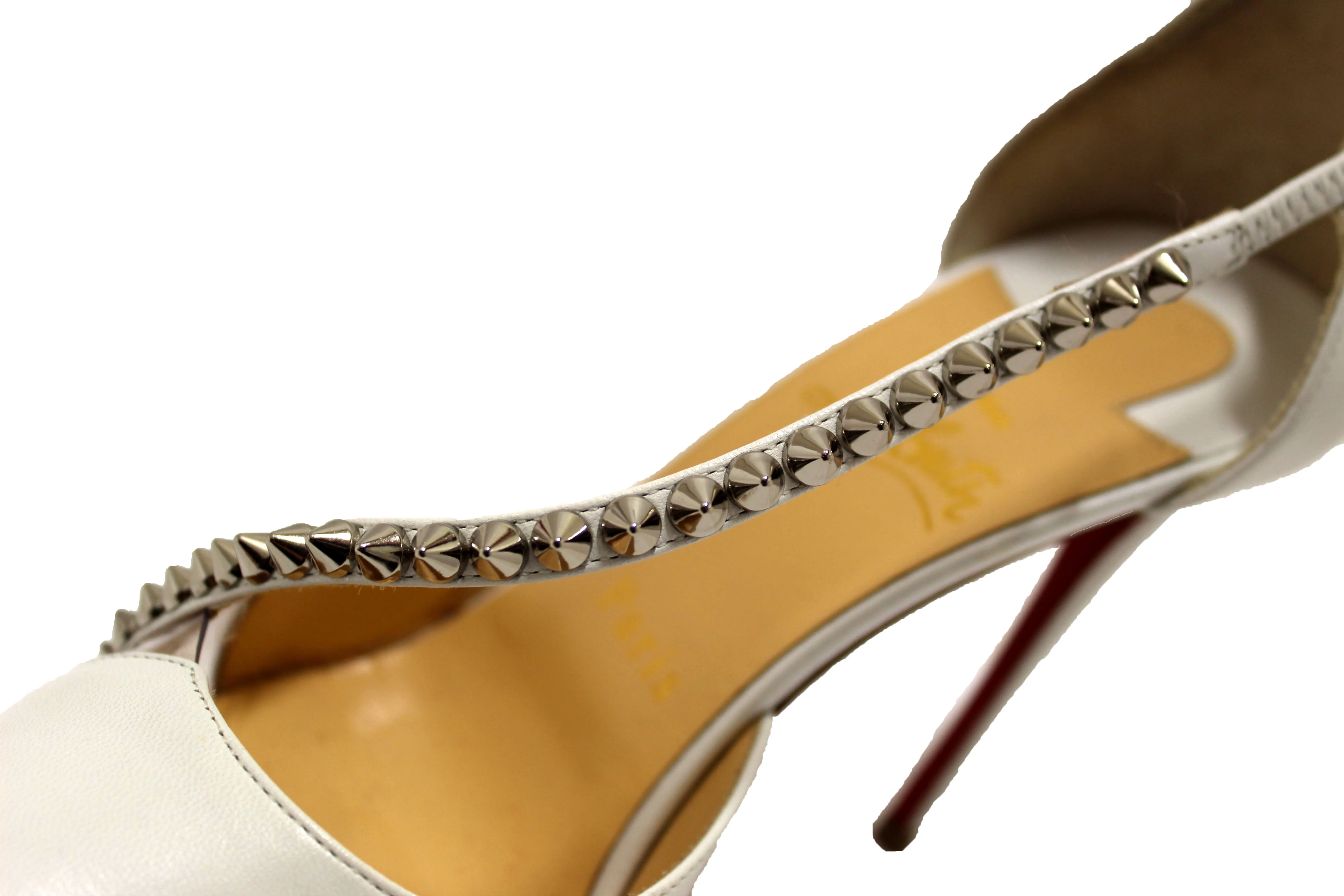 Authentic Christian Louboutin White Leather Spike Cross 100 Pump Size 37