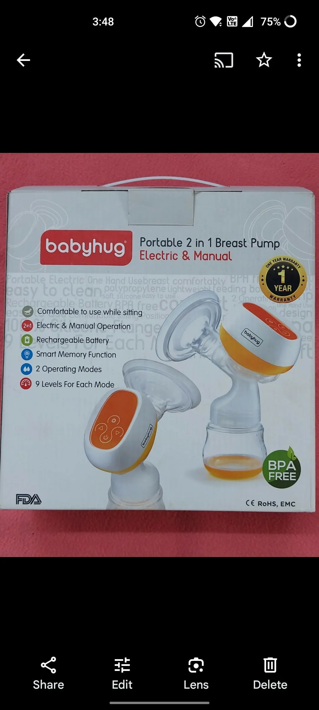 BABYHUG electric and manual breast pump