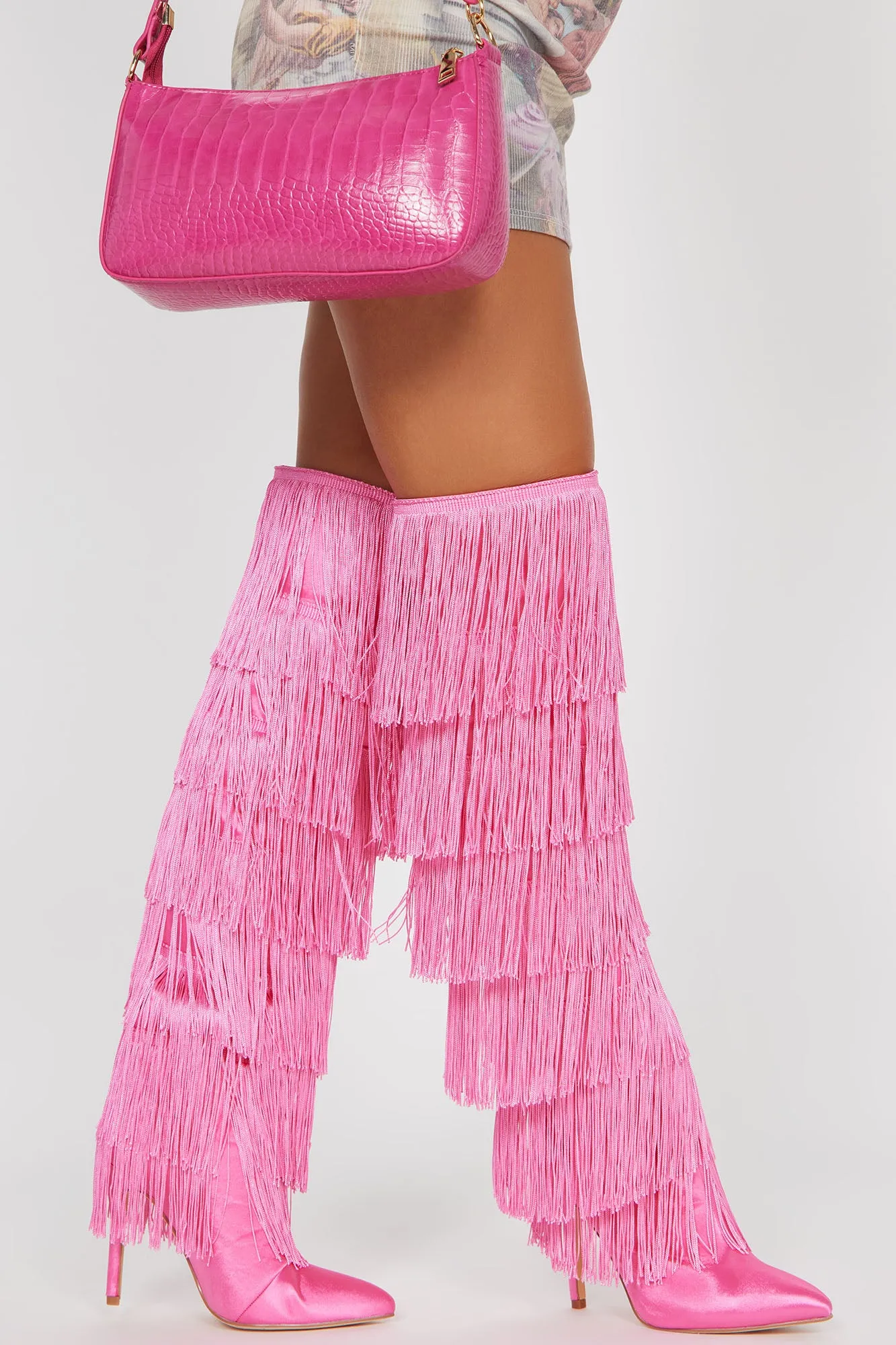 Baddies Only Knee High Heeled Boots - Pink