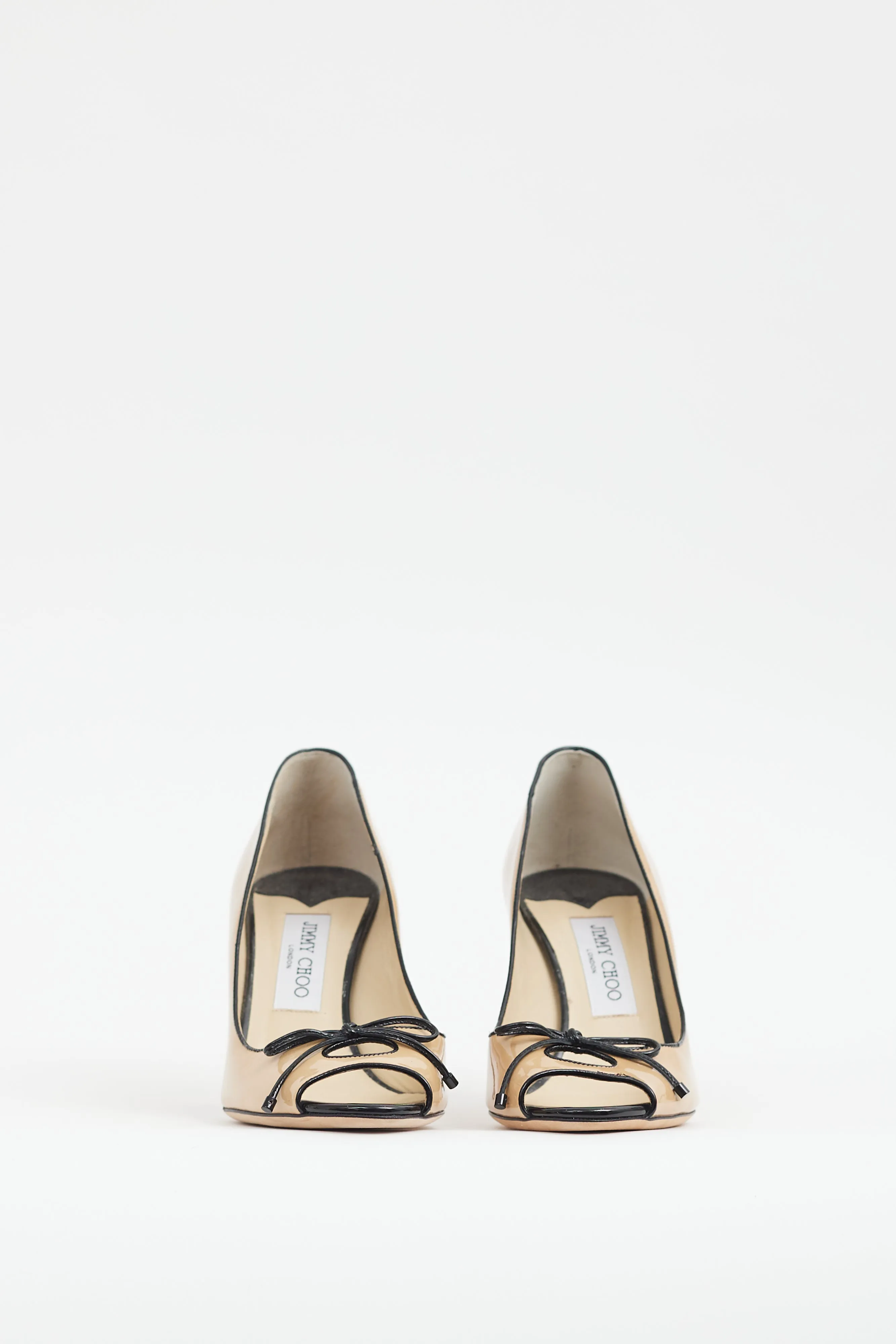 Beige & Black Patent Peep Toe Pump