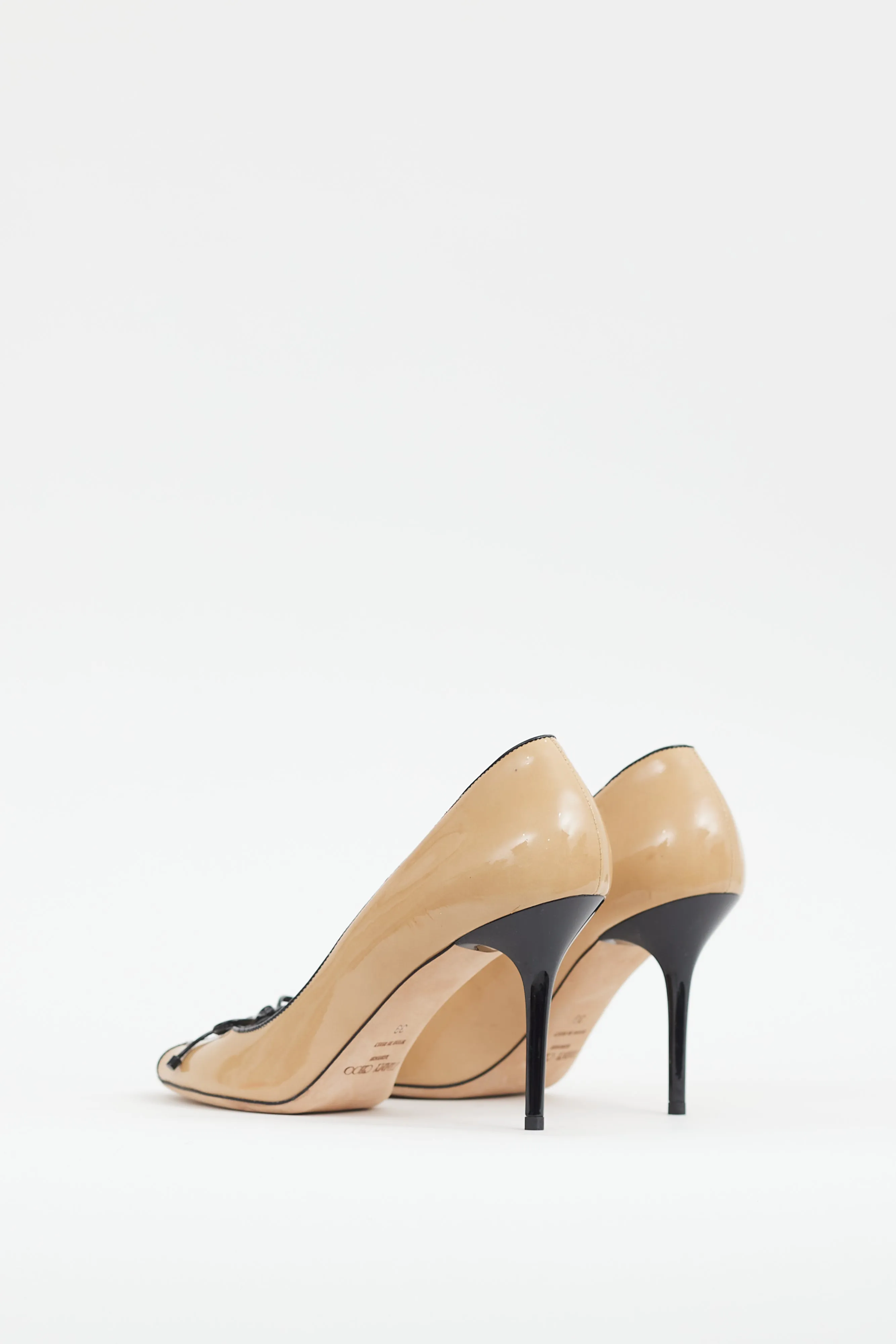 Beige & Black Patent Peep Toe Pump