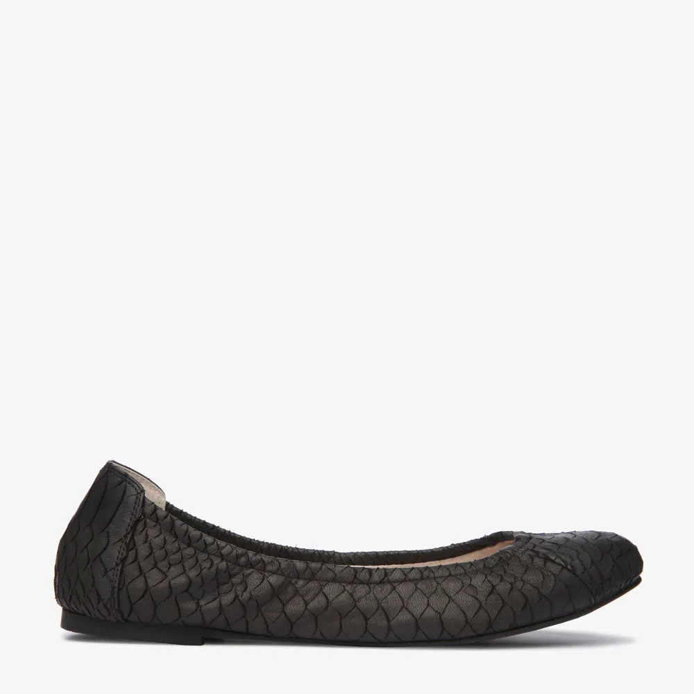 Belinda Black Embossed Snake Leather Ballet Flat