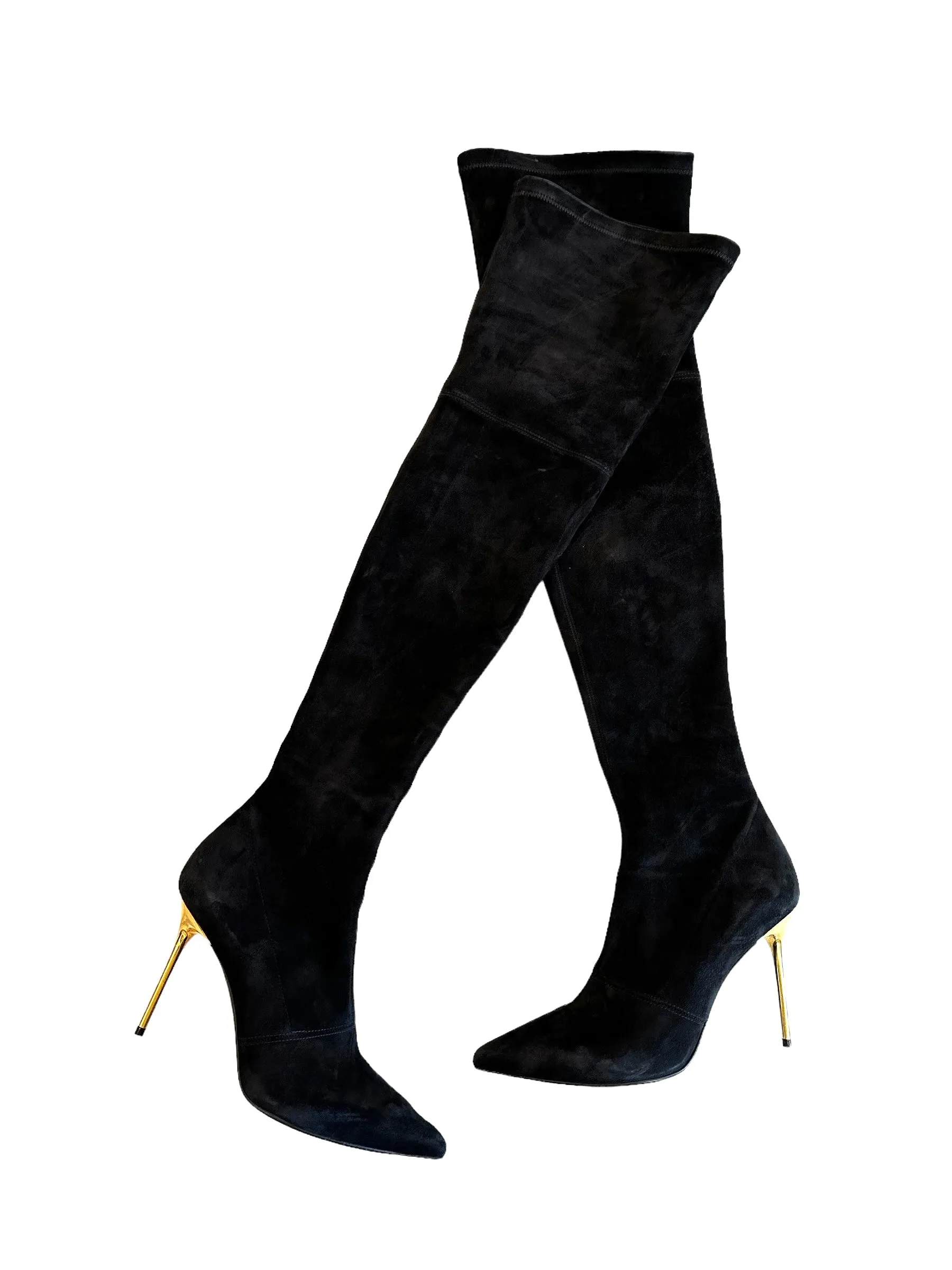 Black Suede Over-The-Knee Boots - 7