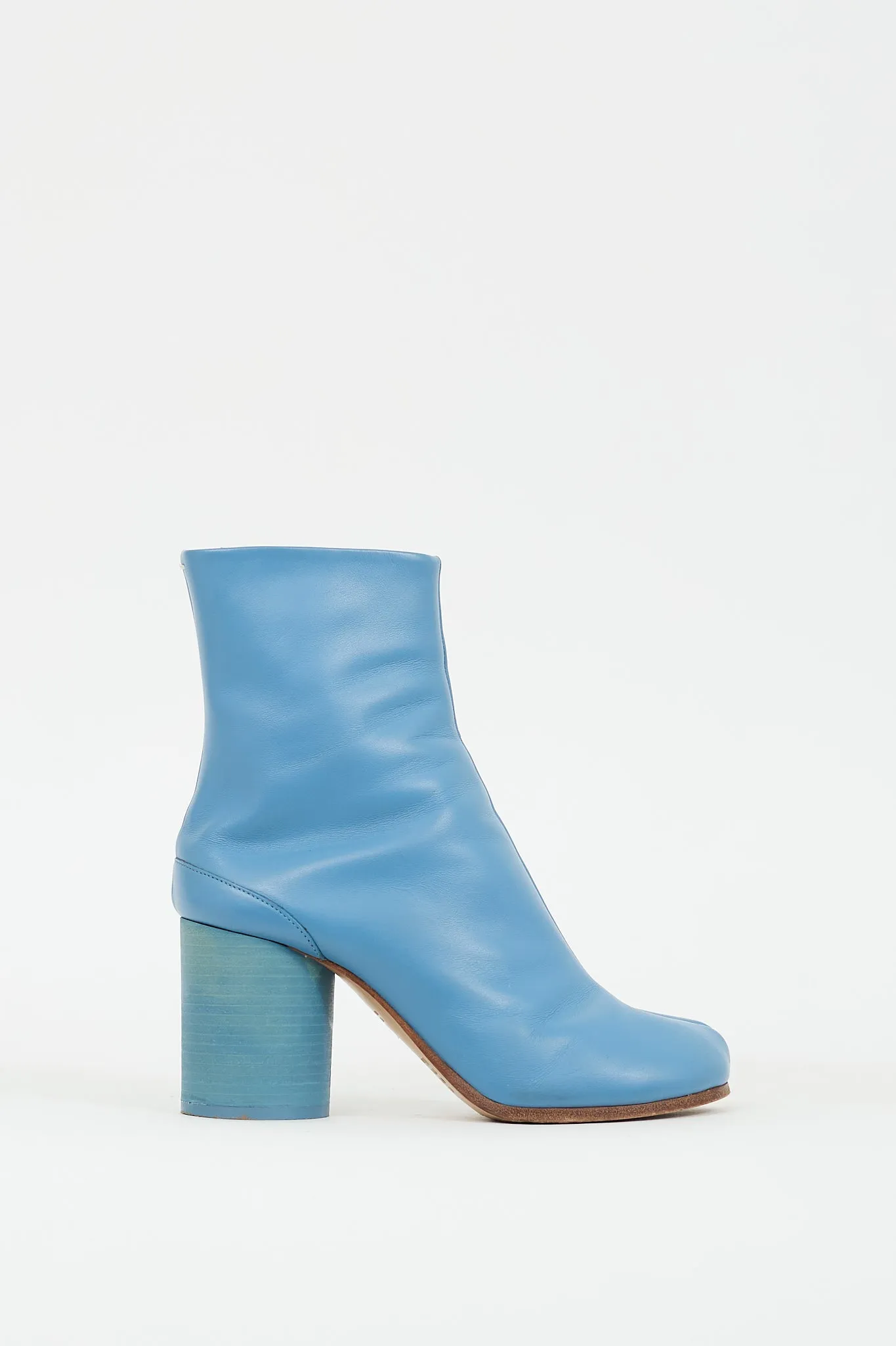 Blue Leather Tabi Heeled Boot