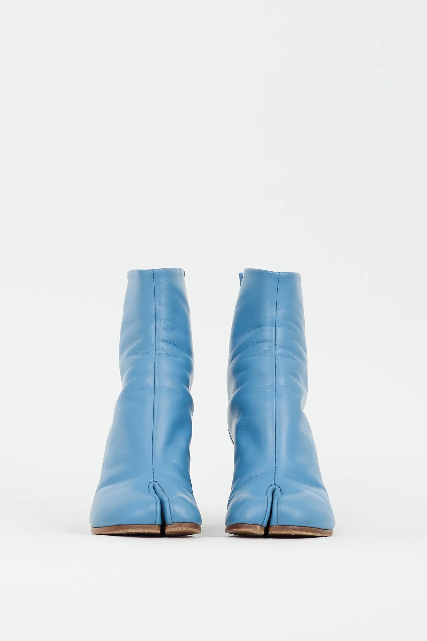 Blue Leather Tabi Heeled Boot