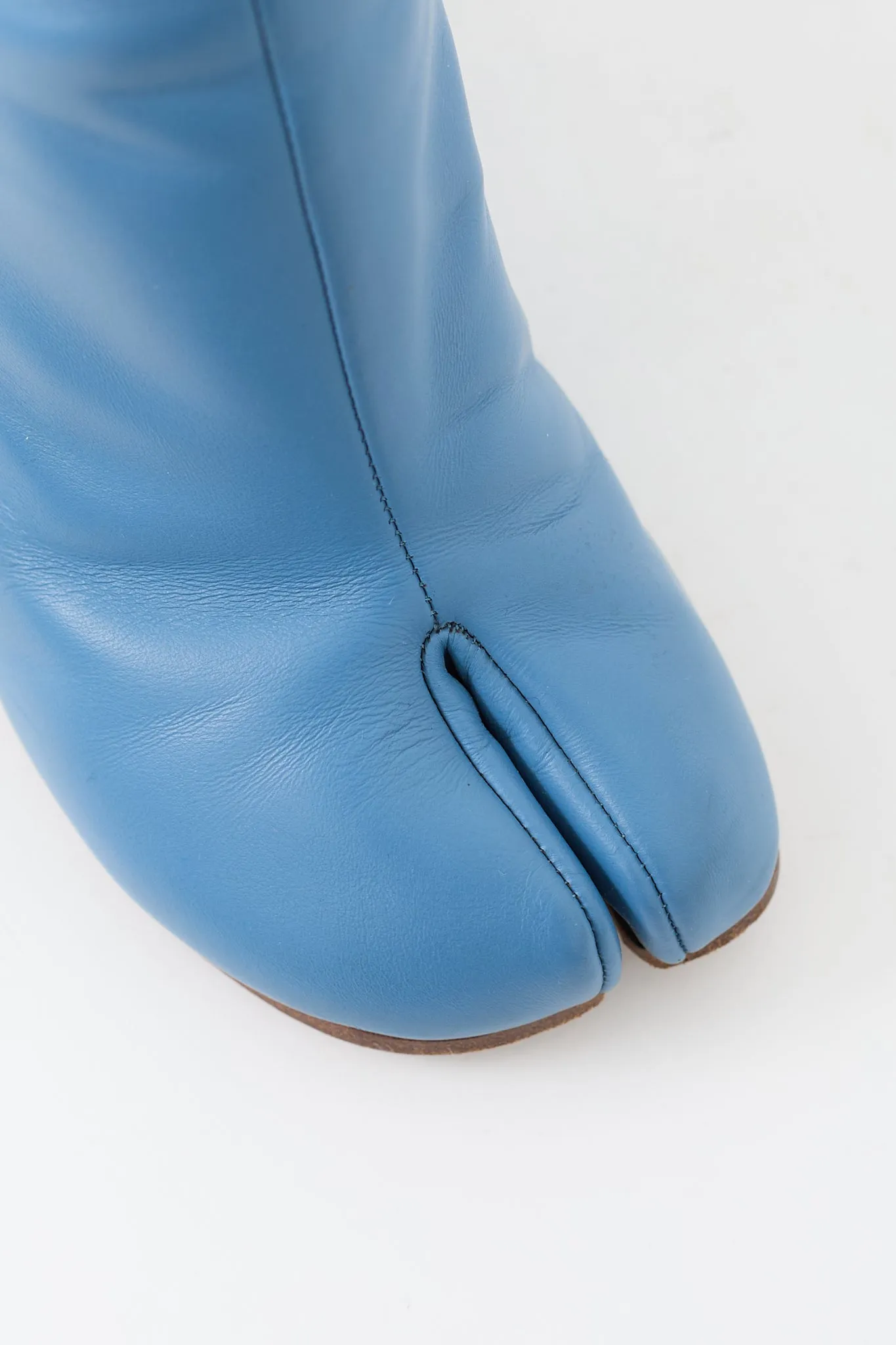 Blue Leather Tabi Heeled Boot