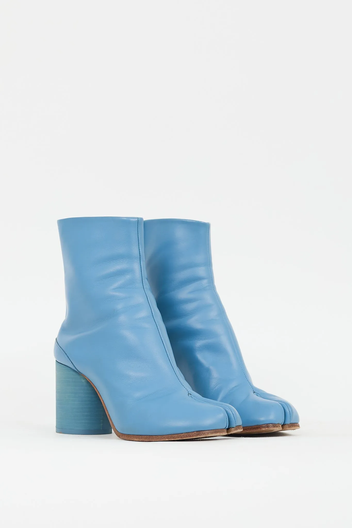 Blue Leather Tabi Heeled Boot