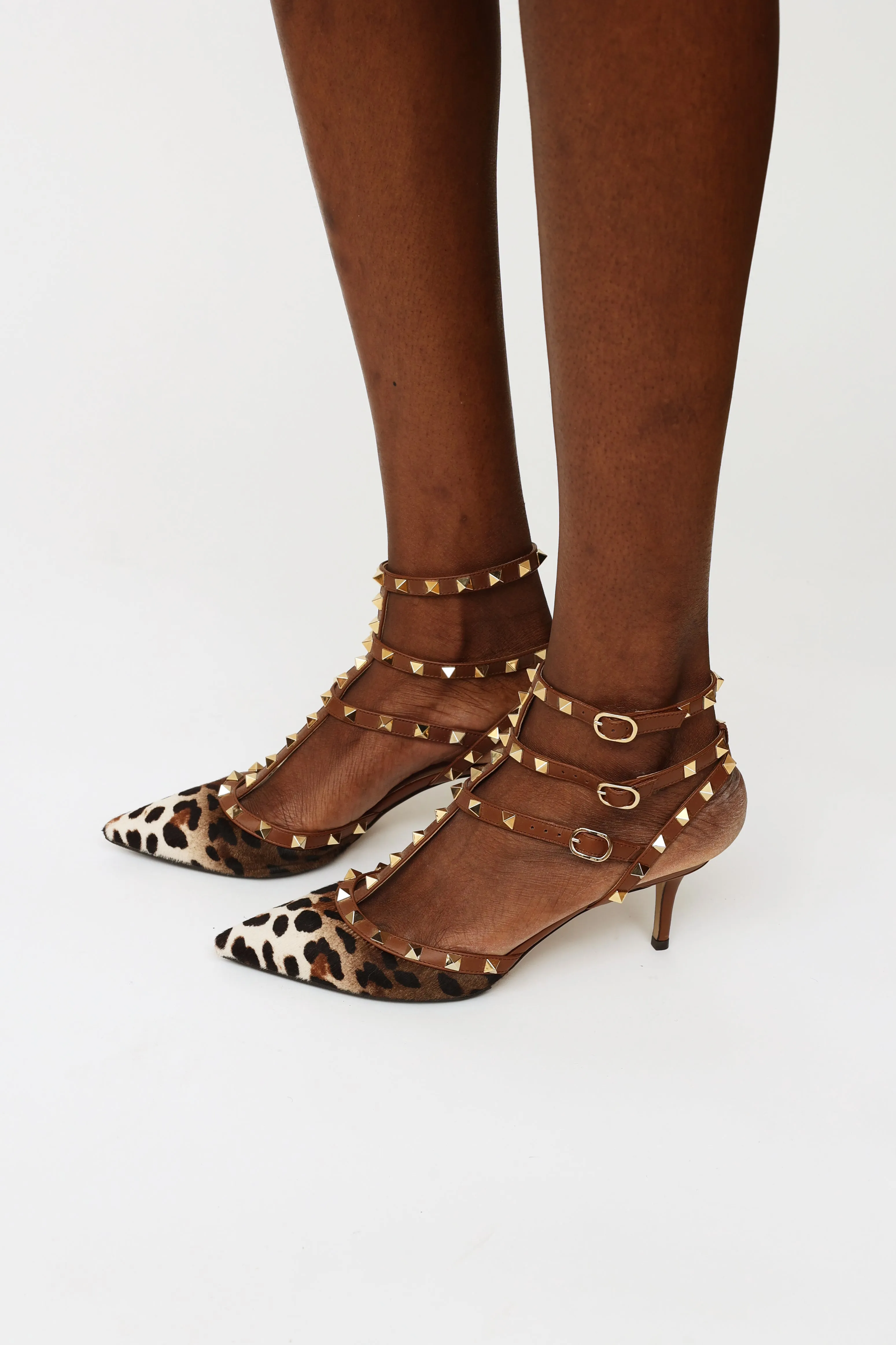 Brown Printed Rockstud Cage Pump