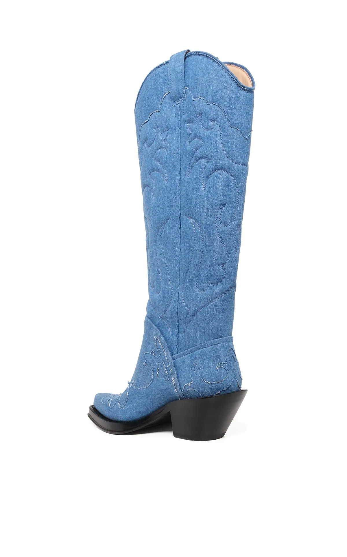 Capitana Cowboy Boot in Light Blue Recycled Cotton Linen Denim