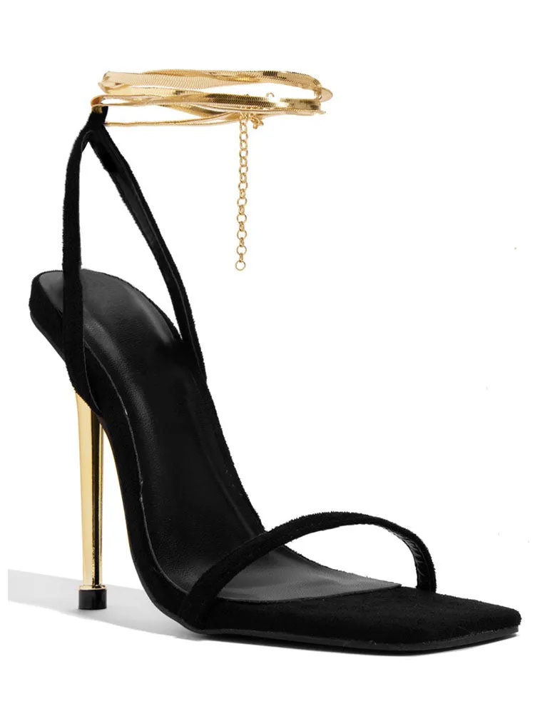 Chain Detail High Heel with Lace-Up Straps