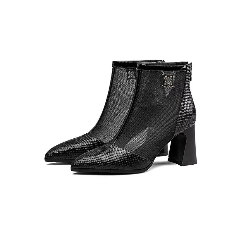 Chic ExotciLux Mesh Pointed Toe Heeled Boots