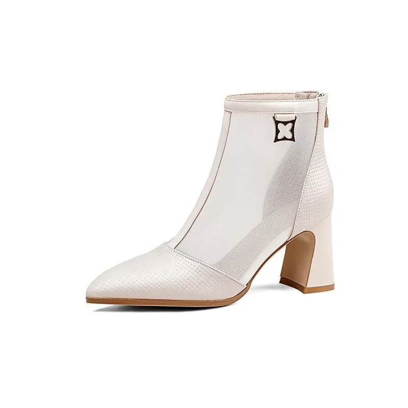 Chic ExotciLux Mesh Pointed Toe Heeled Boots