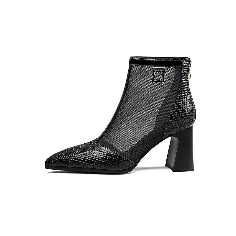 Chic ExotciLux Mesh Pointed Toe Heeled Boots