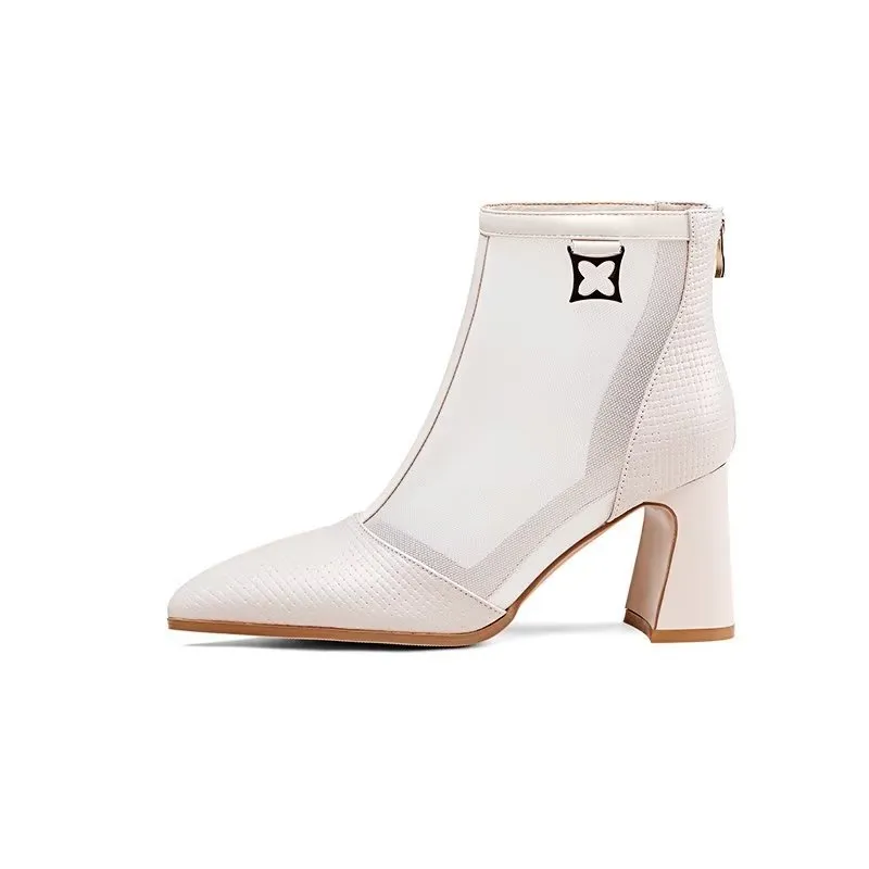 Chic ExotciLux Mesh Pointed Toe Heeled Boots