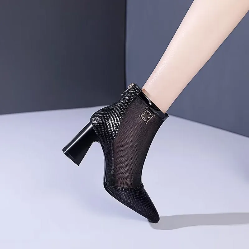 Chic ExotciLux Mesh Pointed Toe Heeled Boots