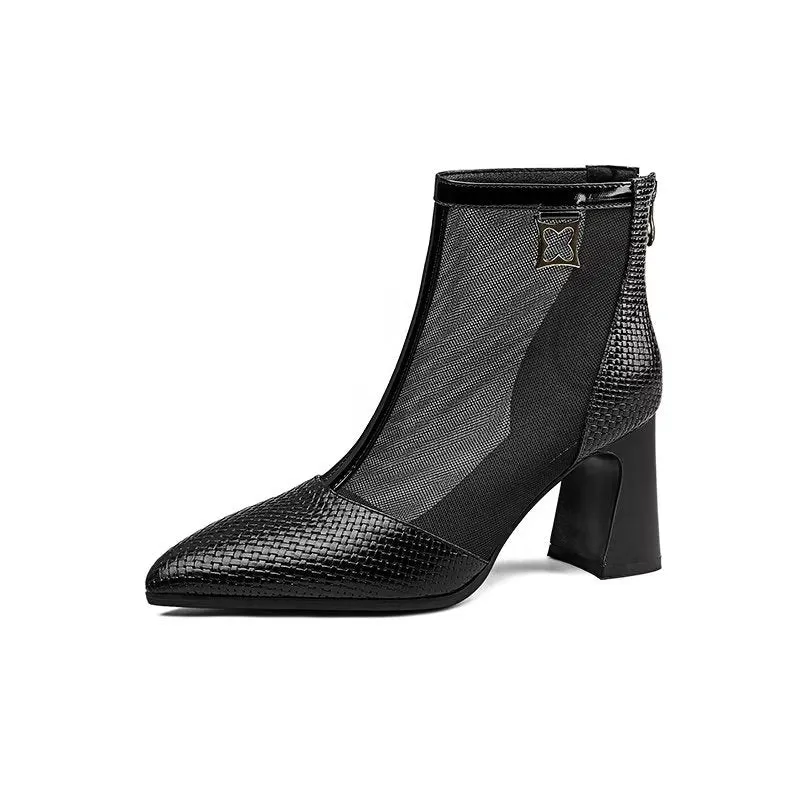 Chic ExotciLux Mesh Pointed Toe Heeled Boots