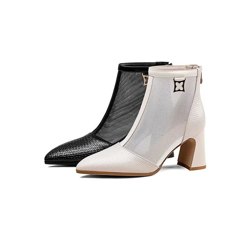 Chic ExotciLux Mesh Pointed Toe Heeled Boots