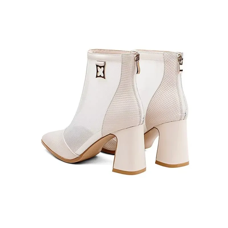 Chic ExotciLux Mesh Pointed Toe Heeled Boots