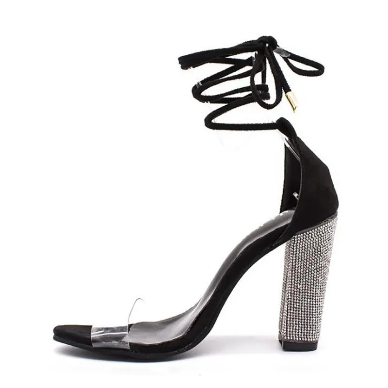 Classic Sexy Women's Ankle Strap High Heel Sandals With Rhinestones