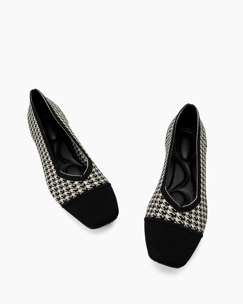 Colorblock Patchwork Houndstooth Pattern Ballet Flats