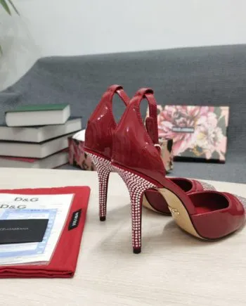 DolGa Patent Pumps With Fusible Rhinestones Red For Women DG Shoes