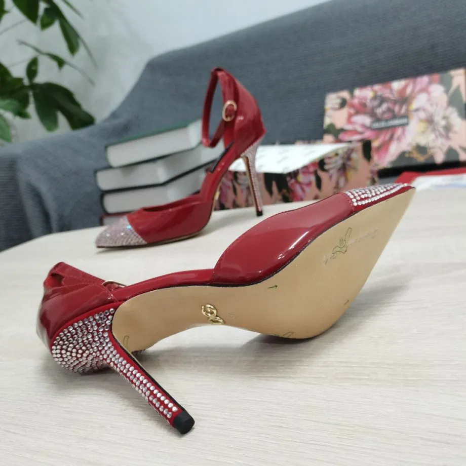 DolGa Patent Pumps With Fusible Rhinestones Red For Women DG Shoes