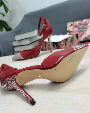 DolGa Patent Pumps With Fusible Rhinestones Red For Women DG Shoes