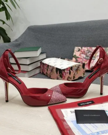 DolGa Patent Pumps With Fusible Rhinestones Red For Women DG Shoes