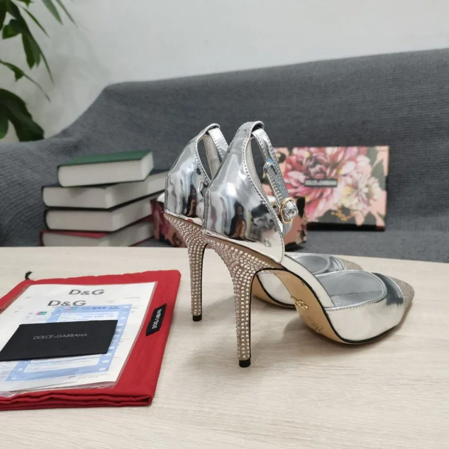 DolGa Patent Pumps With Fusible Rhinestones Silver For Women DG Shoes