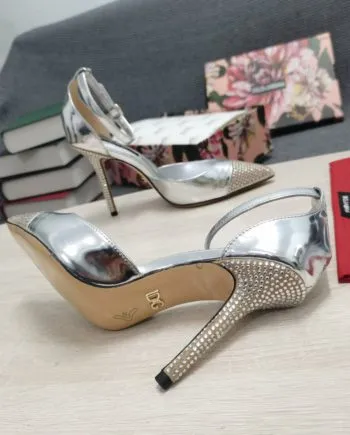 DolGa Patent Pumps With Fusible Rhinestones Silver For Women DG Shoes