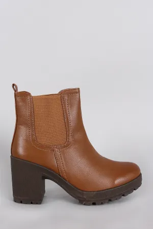 Elastic Gore Round Toe Heeled Ankle Boots